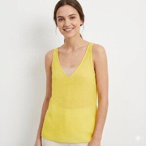 Mango Women's Tank Top Blouse Yellow V-neck Sheer front Size XS